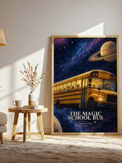 The Magic School Bus watercolour print in frame leaning in hallway – childrens wall art