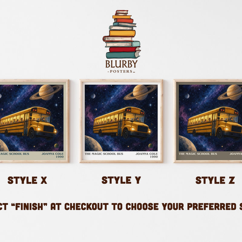 The Magic School Bus literary print in frame leaning in hallway – childrens wall art