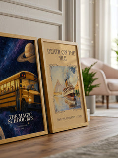 The Magic School Bus watercolour print framed by window – literary home decor