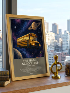 The Magic School Bus bookish print framed by window – literary home decor
