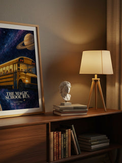 The Magic School Bus watercolour print on bookshelf – Joanna Cole fan gift