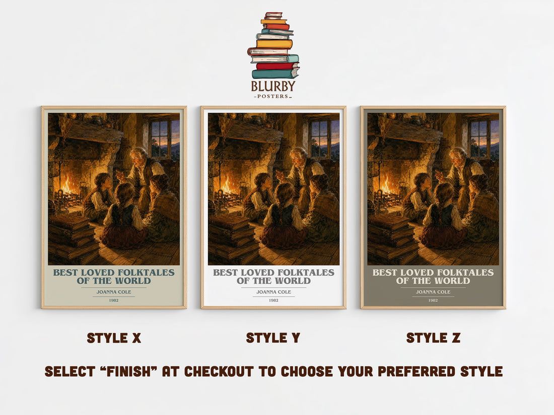 Best Loved Folktales of the World book cover print in frame leaning in hallway – childrens wall art (mockup)
