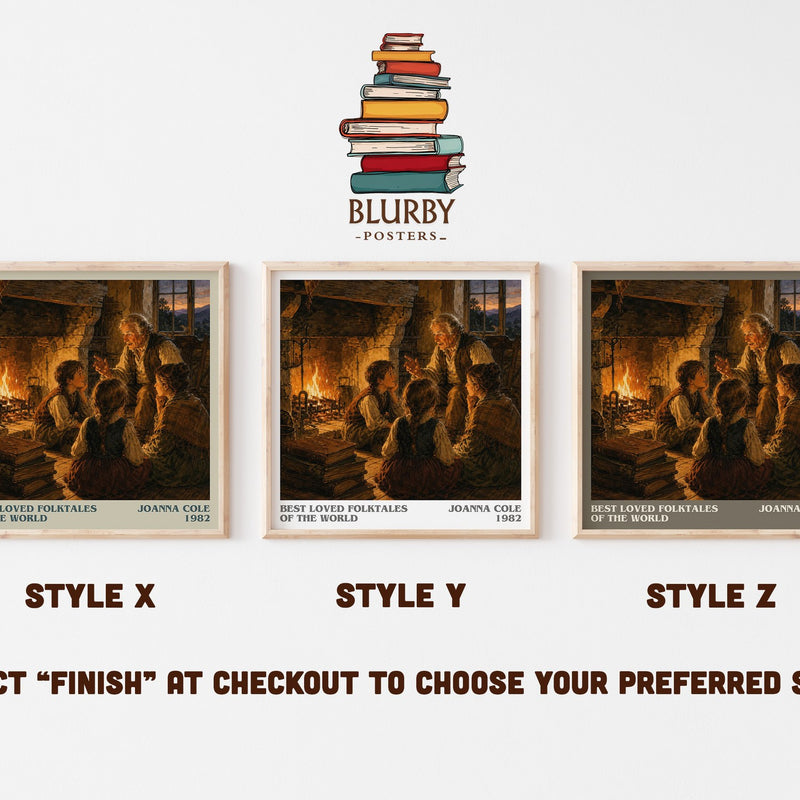 Best Loved Folktales of the World literary print in frame leaning in hallway – childrens wall art