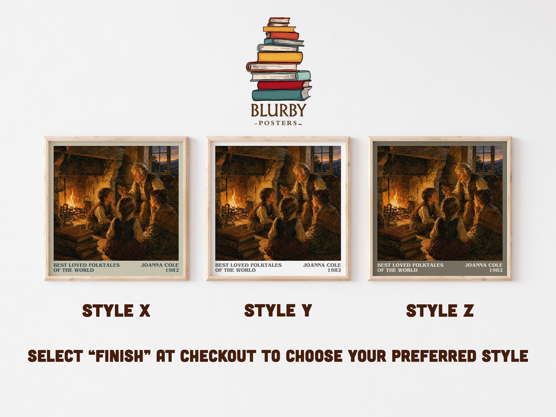 Best Loved Folktales of the World literary print in frame leaning in hallway – childrens wall art (mockup)