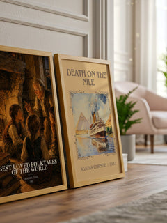 Best Loved Folktales of the World watercolour print framed by window – literary home decor