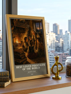 Best Loved Folktales of the World book cover print framed by window – literary home decor