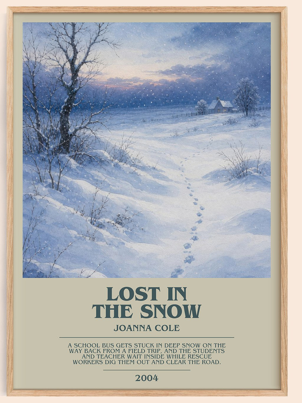 Lost in the snow bookish book poster by Joanna Cole – framed literary art print