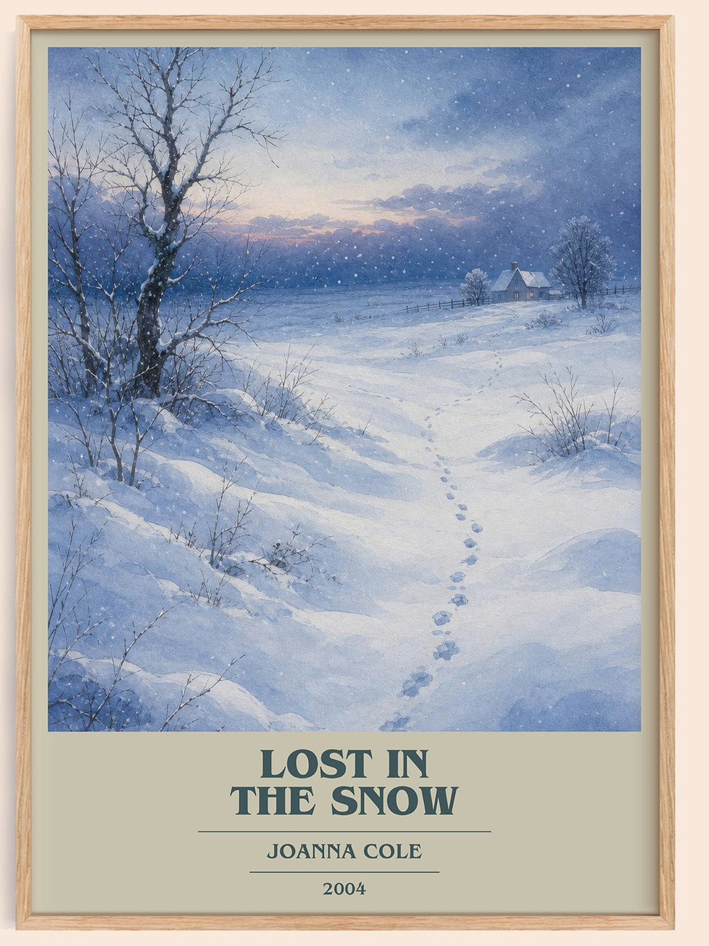 Lost in the snow book cover book poster by Joanna Cole – framed literary art print