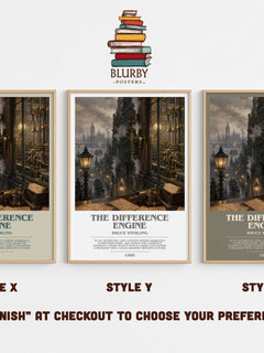 The Difference Engine bookish print in frame leaning in hallway – sci fi wall art