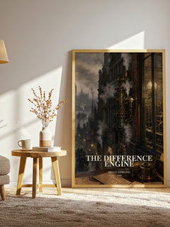 The Difference Engine watercolour print in frame leaning in hallway – sci fi wall art