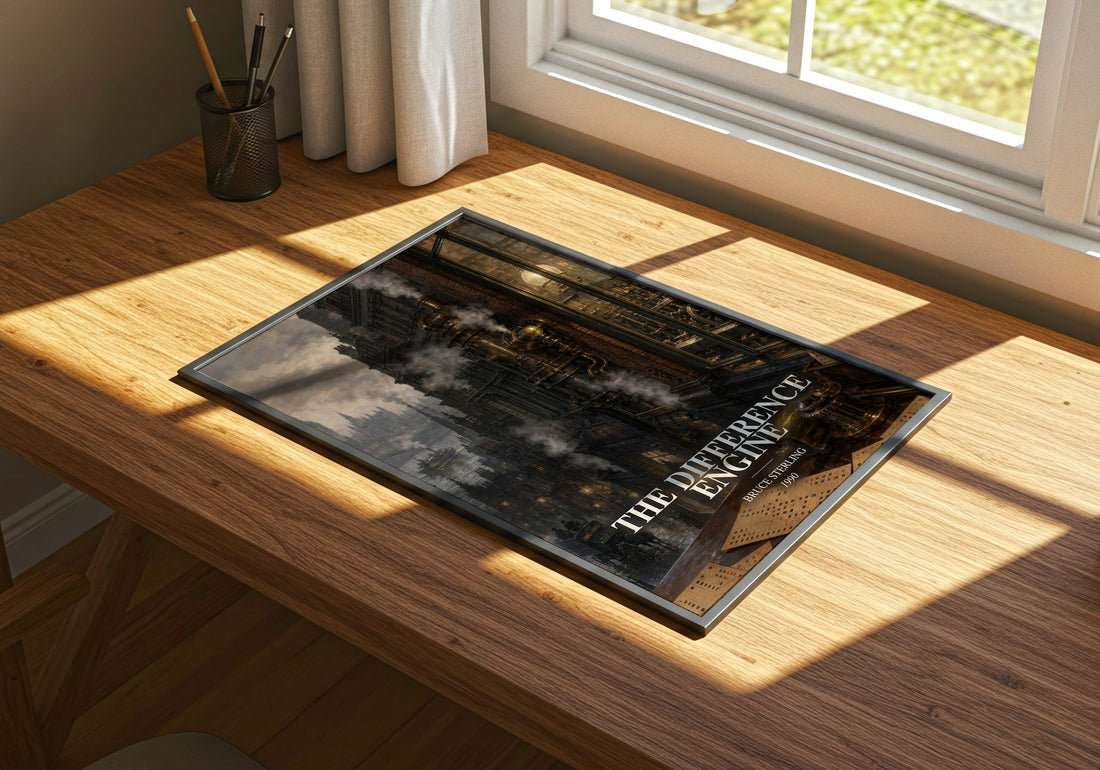 The Difference Engine watercolour book poster framed on wall – sci fi wall art