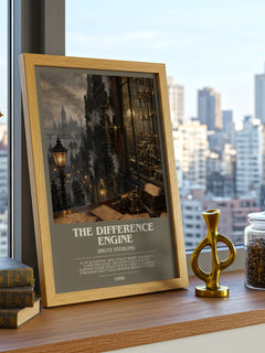 The Difference Engine bookish print framed by window – literary home decor