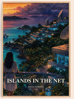 Islands in the Net watercolour book poster by Bruce Sterling – framed literary art print