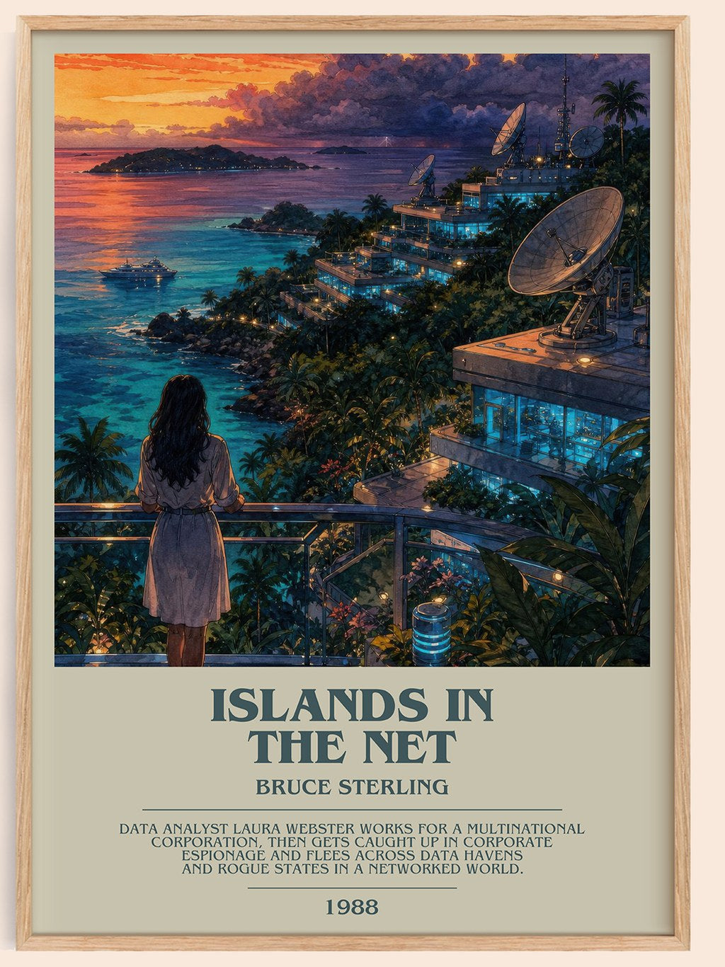 Islands in the Net bookish book poster by Bruce Sterling – framed literary art print