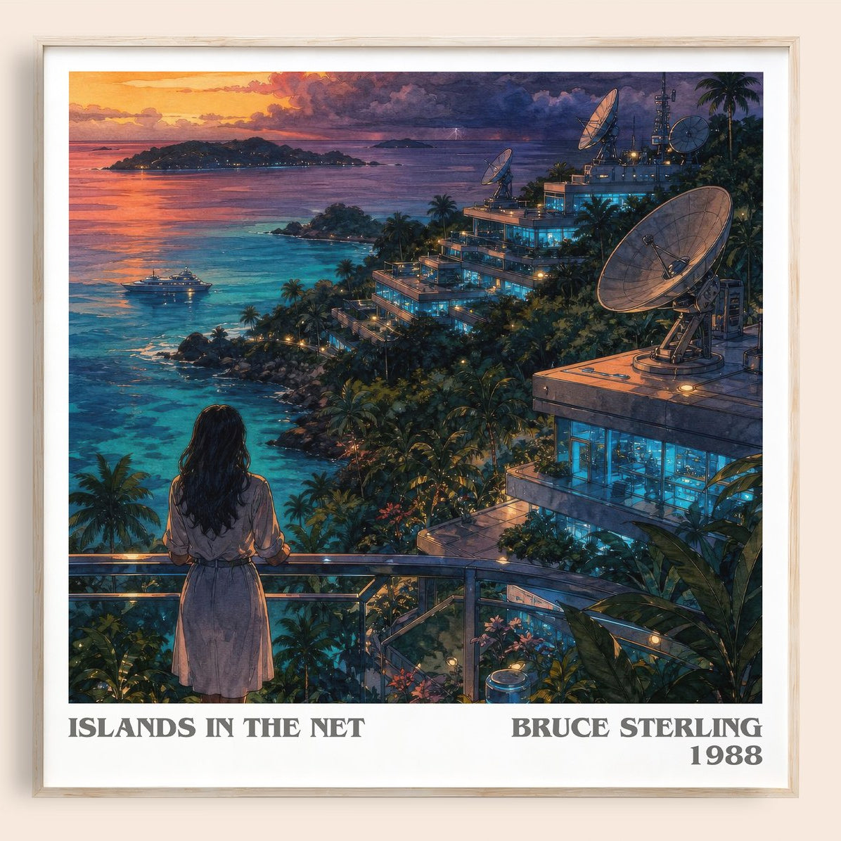 Islands in the Net literary book poster by Bruce Sterling – framed literary art print