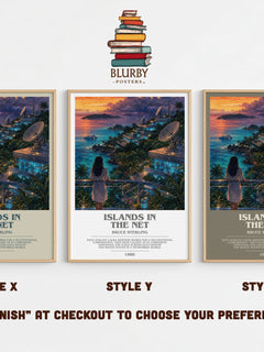 Islands in the Net bookish print in frame leaning in hallway – sci fi wall art