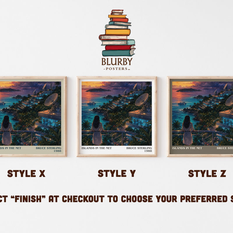 Islands in the Net literary print in frame leaning in hallway – sci fi wall art