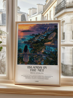 Islands in the Net bookish poster colour and style options – Bruce Sterling book art