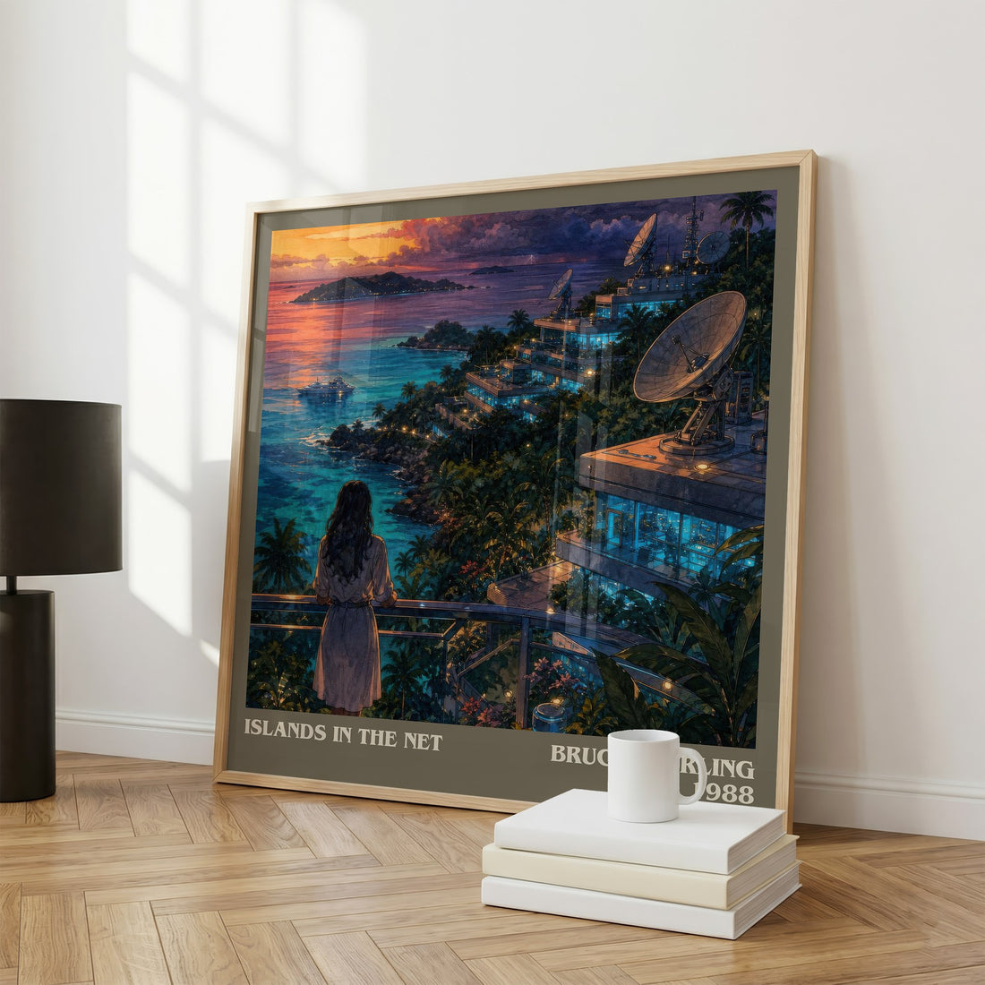 Islands in the Net literary print framed by window – literary home decor