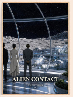 Alien Contact watercolour book poster by Bruce Sterling – framed literary art print