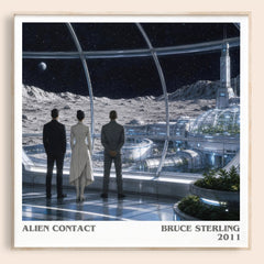 Alien Contact literary book poster by Bruce Sterling – framed literary art print