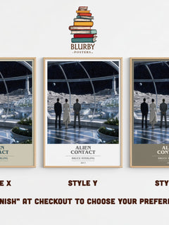 Alien Contact book cover print in frame leaning in hallway – sci fi wall art