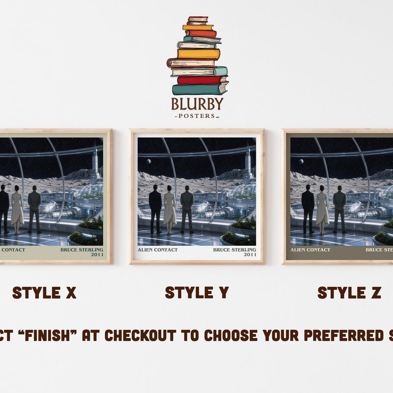 Alien Contact literary print in frame leaning in hallway – sci fi wall art