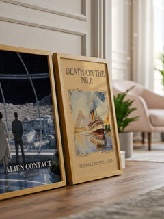Alien Contact watercolour print framed by window – literary home decor