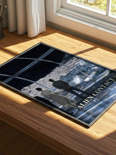 Alien Contact watercolour book poster framed on wall – sci fi wall art
