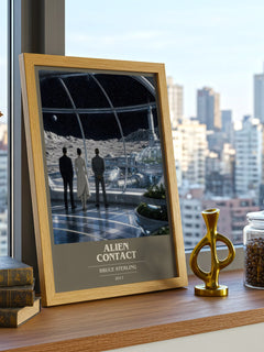 Alien Contact book cover print framed by window – literary home decor