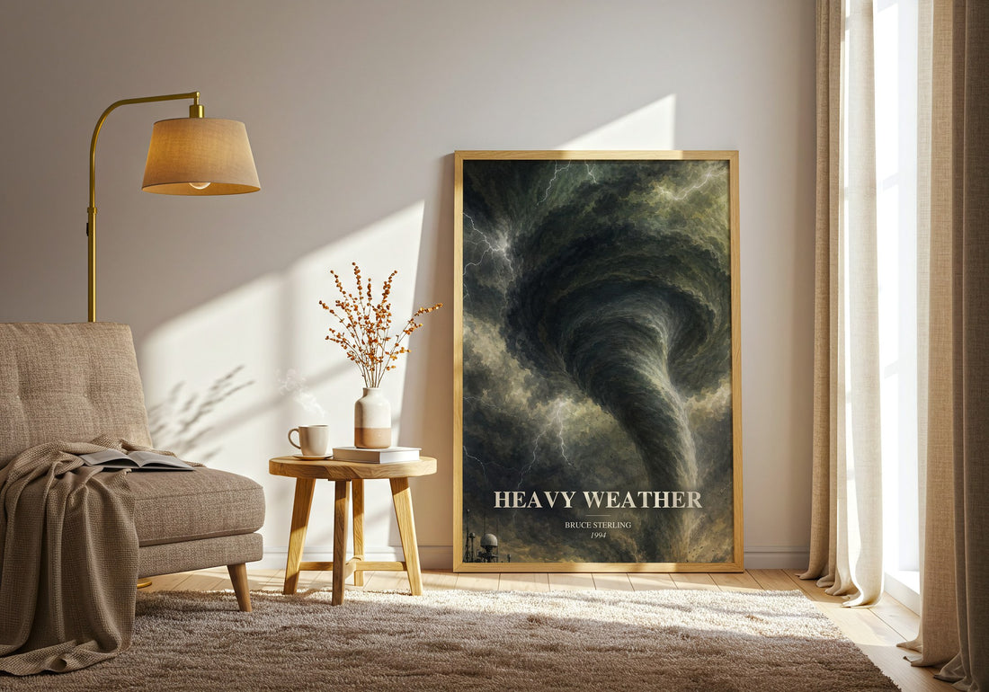 Heavy weather watercolour print in frame leaning in hallway – sci fi wall art