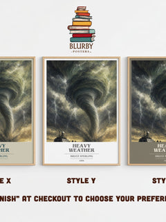 Heavy weather book cover print in frame leaning in hallway – sci fi wall art
