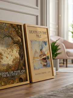 Winnie the Pooh and the Blustery Day watercolour print framed by window – literary home decor