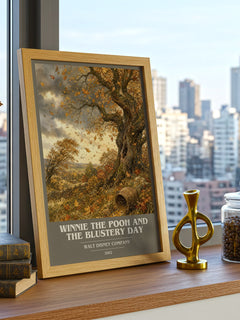 Winnie the Pooh and the Blustery Day book cover print framed by window – literary home decor