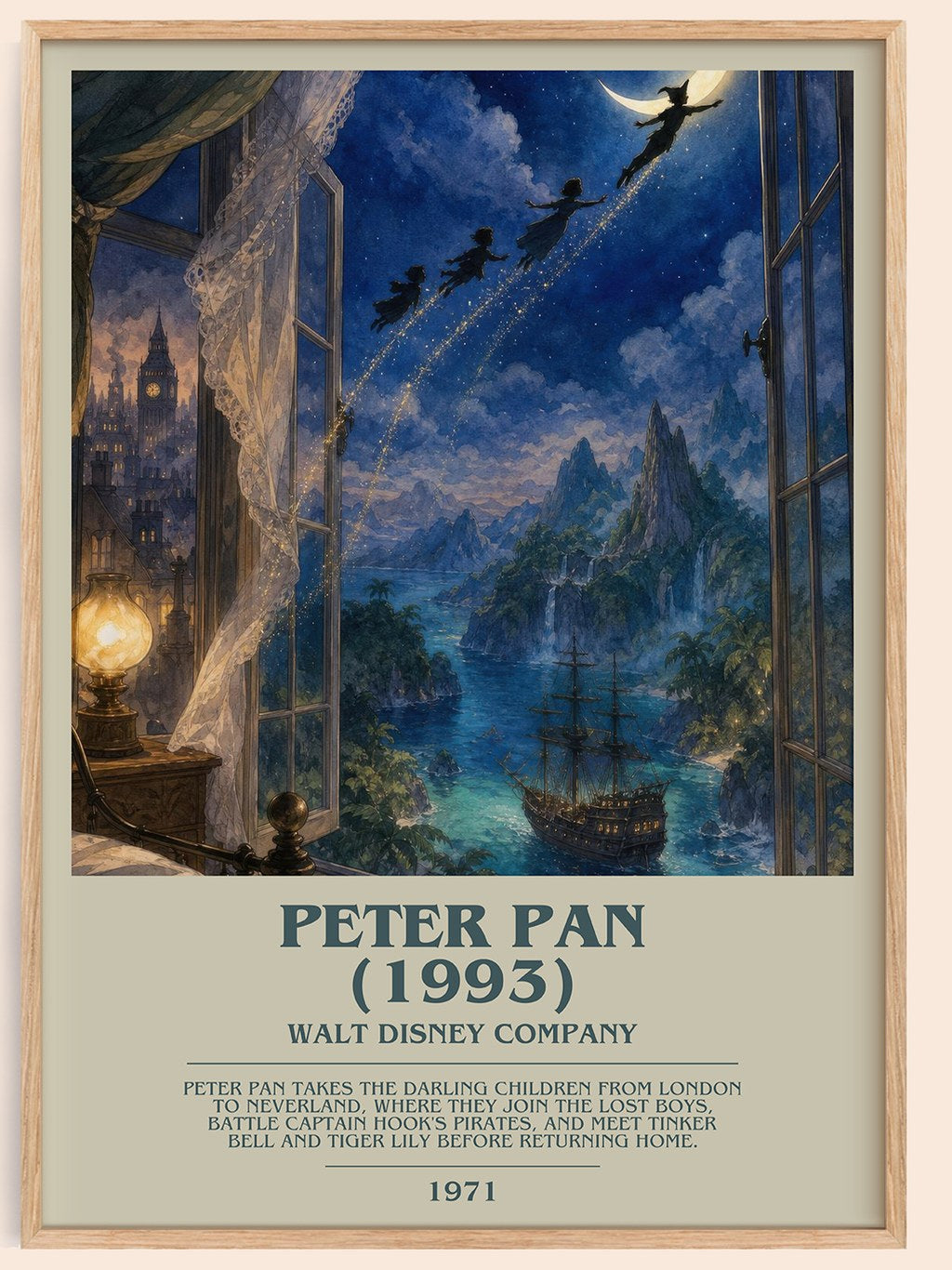 Peter Pan (1993) bookish book poster by Walt Disney Company – framed literary art print