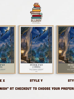 Peter Pan (1993) book cover print in frame leaning in hallway – childrens wall art