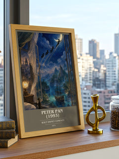 Peter Pan (1993) book cover print framed by window – literary home decor