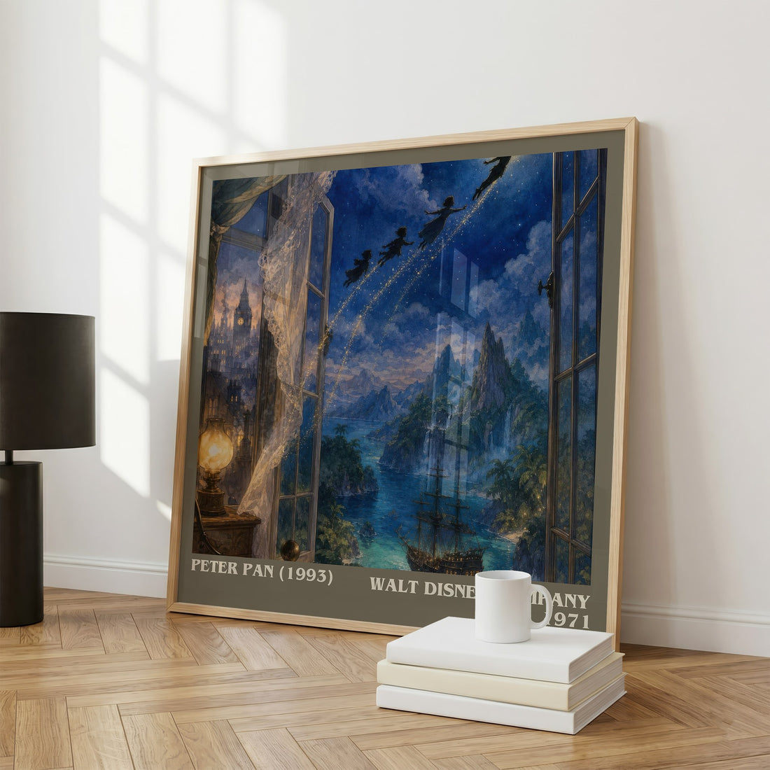 Peter Pan (1993) literary print framed by window – literary home decor
