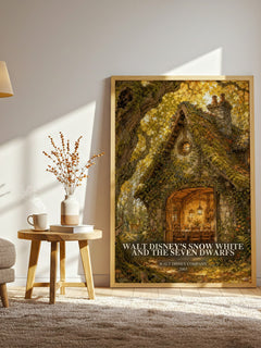 Walt Disney's Snow White and the seven dwarfs watercolour print in frame leaning in hallway – childrens wall art