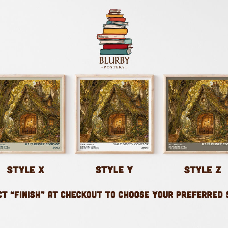 Walt Disney's Snow White and the seven dwarfs literary print in frame leaning in hallway – childrens wall art