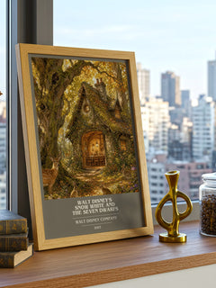 Walt Disney's Snow White and the seven dwarfs book cover print framed by window – literary home decor