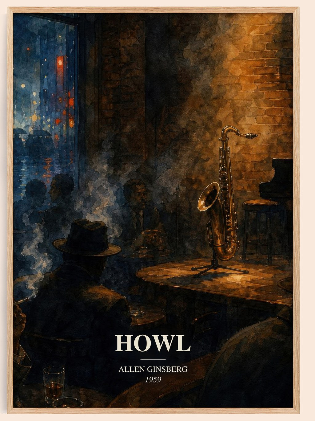 Howl watercolour book poster by Allen Ginsberg – framed literary art print
