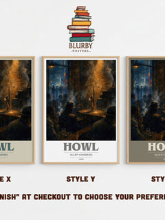 Howl book cover print in frame leaning in hallway – poetry wall art