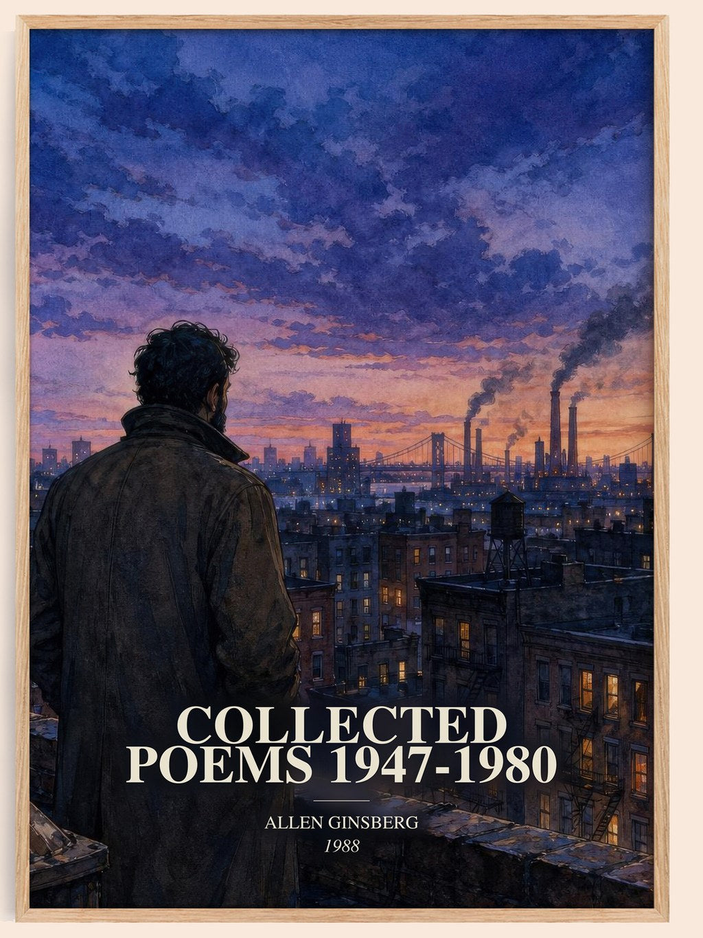 Collected Poems 1947-1980 watercolour book poster by Allen Ginsberg – framed literary art print
