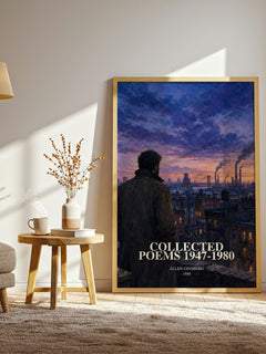 Collected Poems 1947-1980 watercolour print in frame leaning in hallway – poetry wall art