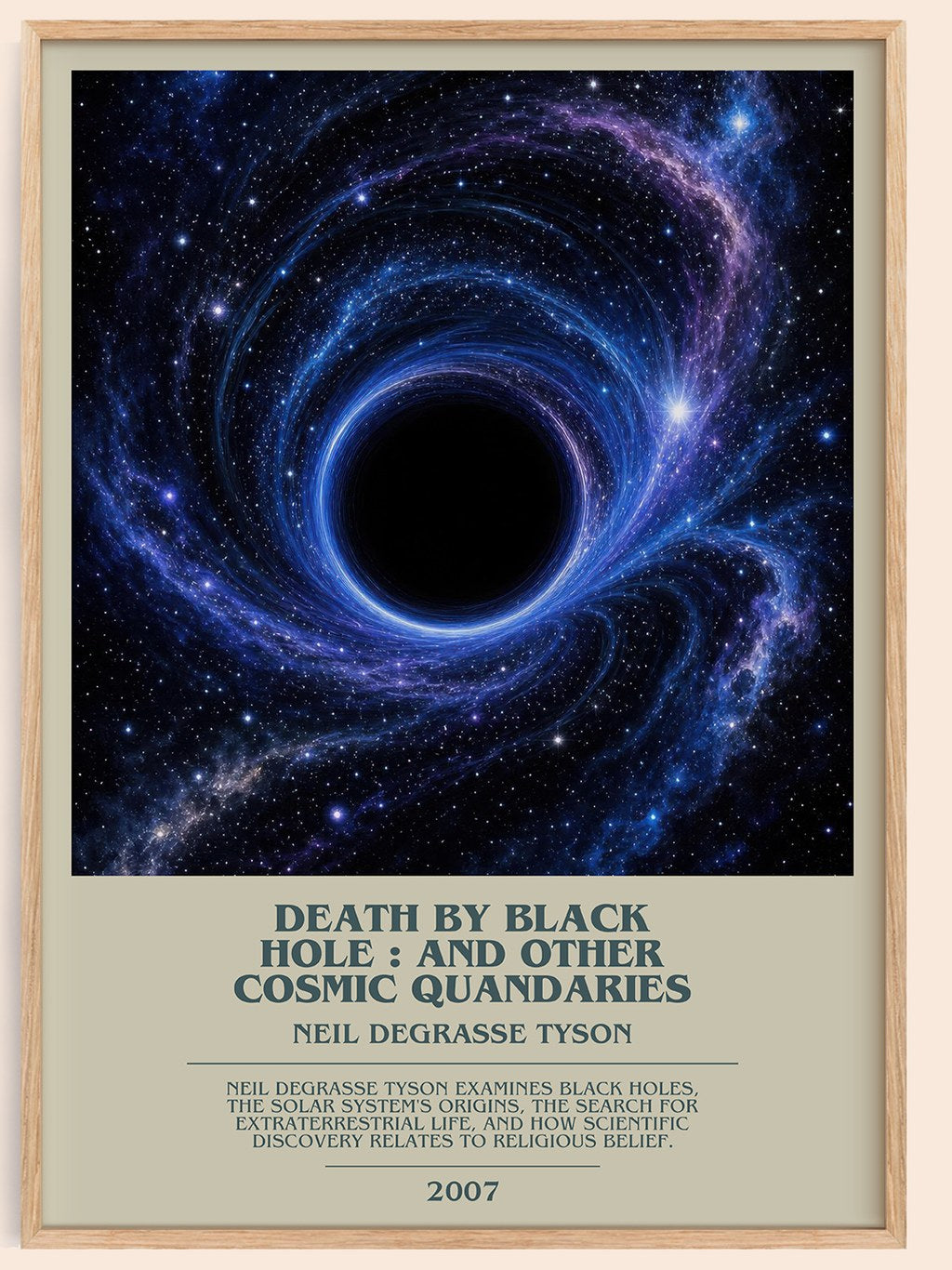Death by black hole : and other cosmic quandaries bookish book poster by Neil deGrasse Tyson – framed literary art print
