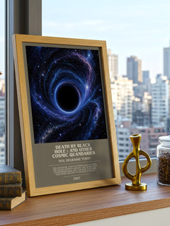 Death by black hole : and other cosmic quandaries bookish print framed by window – literary home decor