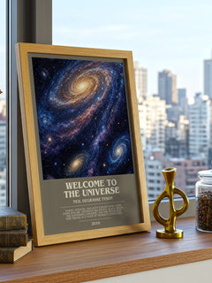 Welcome to the Universe bookish print framed by window – literary home decor