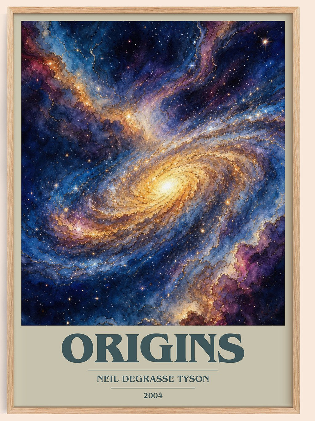 Origins book cover book poster by Neil deGrasse Tyson – framed literary art print