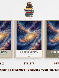 Origins book cover print in frame leaning in hallway – non fiction wall art